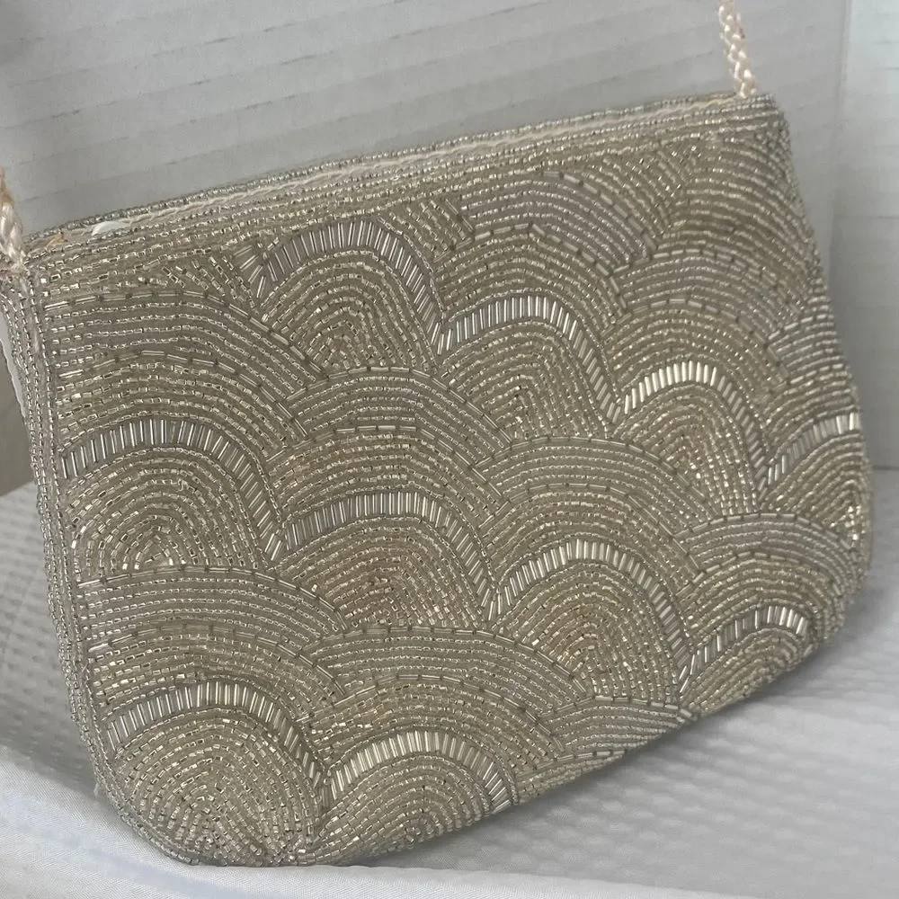 Partners TM Vintage Elegant Gold & Silver Scalloped Beaded Clutch or Crossbody
